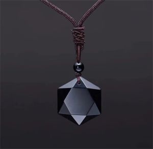 Hot Black Obsidian Hexagram Star of David Lucky Amulet Love Natural Quartz Pendant Necklace Men Orgone Crystal Gems Jewelry