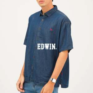 EDWIN JEANS - JOYRIDE - Light Blue Kemeja Denim Casual Pria Lengan Pendek SS - Top Man Shirt