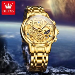 OLEVS | OLEVS Mens Watches Top Brand Luxury Original Waterproof Quartz Watch for Man Gold Skeleton Style 24 Hour Day Night New