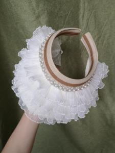 Casual Summer Outing Straw Woven Hat: No-Top Net Lace Multi-Layered Sunshade Hat for Young Women