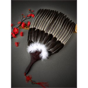 Vintage Hand-Cranked Goose Feather Fan Ancient Style Cooling Fan Home Use Summer Fans Retro Popular Elements Daily Use