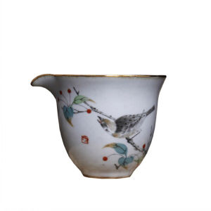 Dehua Mingdao Shangpin Gold-Decorated Official Kiln Tea Sea Ru Kiln Handheld Ceramic Gong Cup Glass Public Cup Ceramic Froth Brewer