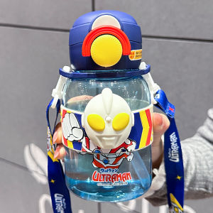 Ultraman Childrens Water Cup School Specialty Boy Girl Double Drink Straw Cup Kindergarten Summer Water Bottle Cool Style