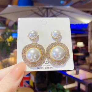 Girl Geometric Big Pearl Stud Earrings Exquisite Pearl Studs Crystal Earrings Statement Earring for Women Jewellery