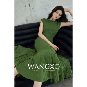 WANGXO | Đầm Knit Dáng Cá Hổ Một Bờ Vai