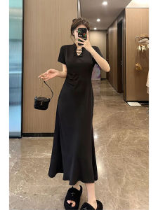 Elegant Summer Chinese Style Womens Dress Short Sleeve Conceal Meat Slimming Waistline New Fashion plus Size Midi Dress
