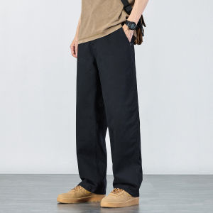 Khaki Color Pure Cotton Casual Pants Mens Summer Thin Loose Straight Leg Long Trousers HAOZHI Brand Fashionable Youth Style