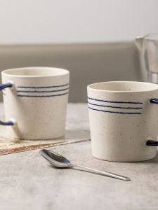 Retro Japanese Ceramic Mugs Large Capacity Office Milk Oats Coffee Water Cups Hand-Painted Single Ear Handle Geometric Pattern