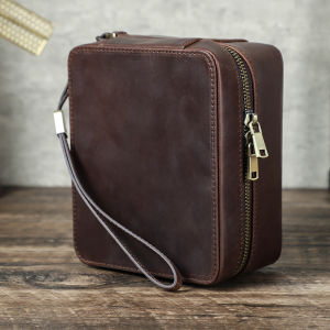 Hiram กล่องเก็บนาฬิกาข้อมือหนังแท้ย้อนยุคสำหรับผู้ชายเครื่องประดับแหวนดิสเพลย์แว่นกันแดดเดินทางแบบพกพา