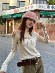 Casual Long Sleeve round Neck T-Shirt Womens Style Slim Fit Base Shirt Layering Versatile Small Size Top CheeseBunny