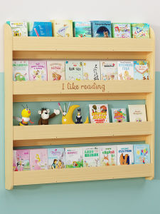 ตู้หนังสือผนังสำหรับเด็ก ไม่มีรอยเจาะ ติดผนัง ไม้แท้ อเนกประสงค์ ชั้นวางหนังสือหลายชั้น สำหรับห้องเล่นของเด็ก