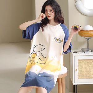Váy ngủ nữ MiiOW vải cotton tay ngắn in hoạt hình - mùa hè 2025