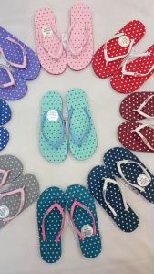 รองเท้าแตะลายจุด Hippo Bloo สีชมพูตัดชมพู ทนสีสดใส 12 สี รองเท้าอยู่บ้าน sandals ฮิปโป บลู