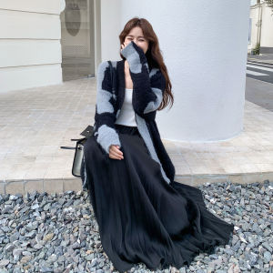 Black Knitted Sweater Skirt Set Womens Fashion Loose Style Two-Piece Autumn New Arrival Casual High Waist Long Skirt