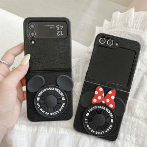 Creative Mickey Minnie Camera Design Flip Cover Phone Case for Samsung ZFlip7 ZFlip6/5 ZFlip4 Leather Protective Shell for Women