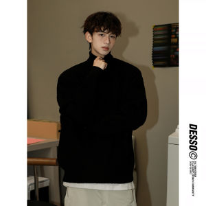 เสื้อสเวตเตอร์คอตั้งทรงหลวมสไตล์ลำลองสำหรับผู้ชาย ฤดูใบไม้ผลิและฤดูใบไม้ร่วง ผ้าฝ้ายผสมโพลีเอสเตอร์ ทรงหลวม เสื้อชั้นในสเวตเตอร์