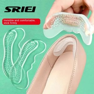 SRIEI 1Pair ซิลิโคนส้นรองเท้าสําหรับผู้หญิงรองเท้าสติกเกอร์ด้านหลังกริชรองเท้าส้นสูงแทรกตัวป้องกันบรรเทาอาการปวด Antiwear Feet Heel Cushion Pad