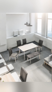 COCO Luxury Solid Wood Dining Set 6 Seater / 6-seater dining set /Dining set with bench /Modern dining room furniture / Fabric cushioned dining chairs / Rectangular Dining Table / Durable Wooden Frame / Scandinavian Dining Table / Ready Stock