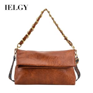 IELGY Ladies Large Capacity Chain Messenger Underarm Bag Retro Soft Leather Shoulder Messenger Bag