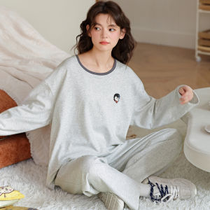 Miiow | Cat Person Womens Pure Cotton Long Sleeve Long Pants Sleepwear Set Sweet Girl Home Clothes Suitable For Outdoor Wear Spring Autumn