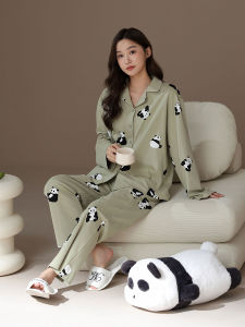 me home wear | Cotton Long-sleeve and Long-pants Pajama Set Cartoon Panda