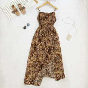 Beach Vacation Style Floral Print High Waist Midi Dress Womens Sleeveless Gown Slit Design Korean Style Spring Summer New Arrivals