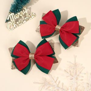 2Pcs Christmas Sparkly Bow Hair Clips Minimalist Ribbon Bownot Design Hairpins Sweet Sequin Barrette For Girls Party Accessories