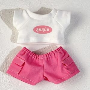 สำหรับ 15-17 ซม.น่ารักตุ๊กตาลาบูบูเสื้อผ้าสีชมพูสีม่วงหูฟังเสื้อยืดกางเกงขาสั้นชุดเสื้อผ้าลาบูบู V1 V2 ของเล่น DIY อุปกรณ์เสริม