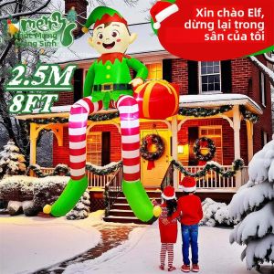 Đồ Trang Trí Giáng Sinh Hình Người Lùn Ngồi Bơm Hơi Cao 8FT Có Đèn LED Tích Hợp Dùng Trang Trí Ngoài Trời Mái Nhà Cây Thông Sân Vườn Trang Trí Giáng Sinh