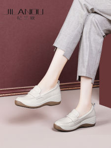 Casual Thick Heel Slip-On Shoes for Women Leather Upgraded Version Anti-Slip Spring Autumn New Large Size Mom Fashionable