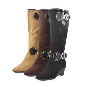 Aerosoles Womens Long Boots Double Zipper High Heel Slope Heel Large Tube Wrap Fashionable Winter Boots round Toe Pure Color