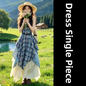 SUSIEYUAN | Korean Style Irregular Checker Summer Resort Dress