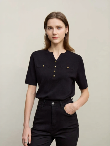 AMII | Elegant Short Sleeve Knitwear Four Flat Stitch Icy Silk