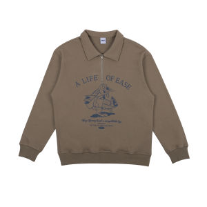 [Big Sale] Pmiyc Lapel Half Zipper Rabbit Illustration Letter Print Chinese Fad Casual Loose Long Sleeve Sweatershirt