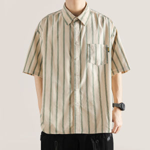Japanese Style Stripe Shirt Mens Summer Thin Casual All-Match Suit Loose Fashion Brand Coat BF Student Short Sleeve Shirt