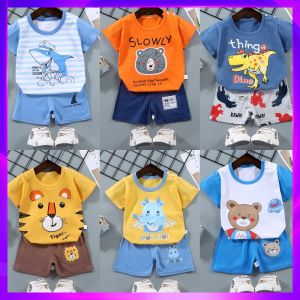 Pure Cotton Short Sleeve Childrens Clothing Set Cartoon Print Boys Girls Kids Baby Toddler Summer Outfit Two-Piece Ensemble