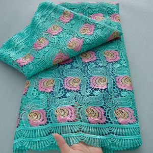 Vải Ren Guipure Nigeria Chất Lượng Cao 5 Thước Ren Đôi Kiểu Nước Châu Phi Lưới Polyester Thân Thiện Với Môi Trường Dùng Cho Váy Cưới