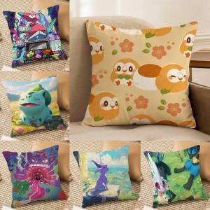 Bandai | Pokemon Unova Starters Anime Plush Pillow Cover Soft Short Plush Cushion Cover For Sofa Bedroom Home Decor Gift