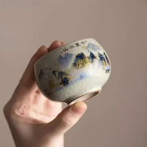 1PC Tea Cup Exquisite Ice Crack Glaze Ceramic Tea Cups Hand-painted Porcelain Master Cup Exquisite Teacup Tea Accessories