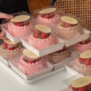 4-Inch Cake Box Heightened Transparent Box Taro Cheese Korean Style Packaging Box Dessert Box 4-Inch 3 Dessert to-Go Box