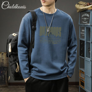 Pure Cotton Long Sleeve White T-Shirt Mens Spring Autumn New American Trendy Brand Heavyweight round Neck Mens Top