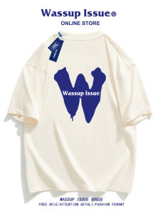 Wassup Issue American Style Heavyweight Short Sleeve T-Shirt Mens Trendy Brand New 2023 Couple Pure Cotton Half Sleeve Mens Clothes