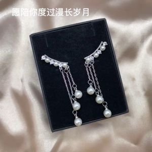 good 999 jewelry S925 silver Temperament long Tassel Pearl and zircon Earrings drop Earrings ES6007