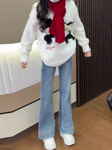 High Waist Flared Jeans Womens Vintage Blue Straight Leg Floor Length Pants Spring 2025 Fashion Stylish Versatile Denim Trousers