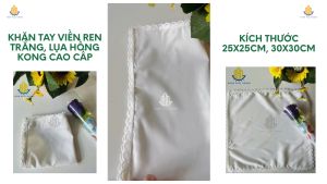 Khăn tay viền ren trắng lụa cao cấp Hồng Kong thương hiệu BBN size 25x25 30x30 made in Việt Nam