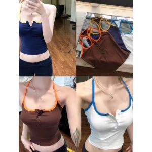 เสื้อกั๊กคอวีแขนกุดสไตล์อเมริกันย้อนยุคสำหรับผู้หญิงในช่วงฤดูร้อน สไตล์ลำลอง สวมใส่สบาย ทรงเข้ารูป เสื้อคลุมกันหนาวแบบสวมหัว