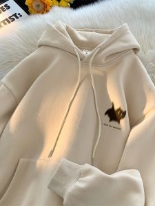 ย้อนยุคอเมริกันสไตล์ฮ่องกงผู้ชาย เสื้อฮู้ด เพียว ผ้าฝ้าย ผ้าขนแกะ ไลน์ หลวม ฟิต อินเทรนด์ ฤดูใบไม้ร่วง ฤดูหนาว ลำลอง แฟชั่น เสื้อสเว็ตเชิ้ต