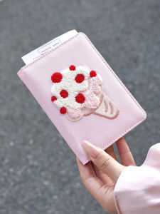 Portable Travel Passport Holder Original Design Furry Ice Cream Multi-Function Ticket Storage Oxford Cloth Card Wallet