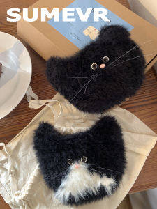 Handmade Plush Mini Cat Earphone Bag Crossbody Bag SummerEver "Strange Cat" Youthful Animal Shaped Bag for Daily Use