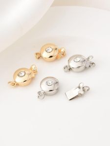 14K Gold Plated Pearl Bracelet Clasp DIY Handmade Single Row White Diamond Embedded Necklace Finishing Buckle Head Jewelry